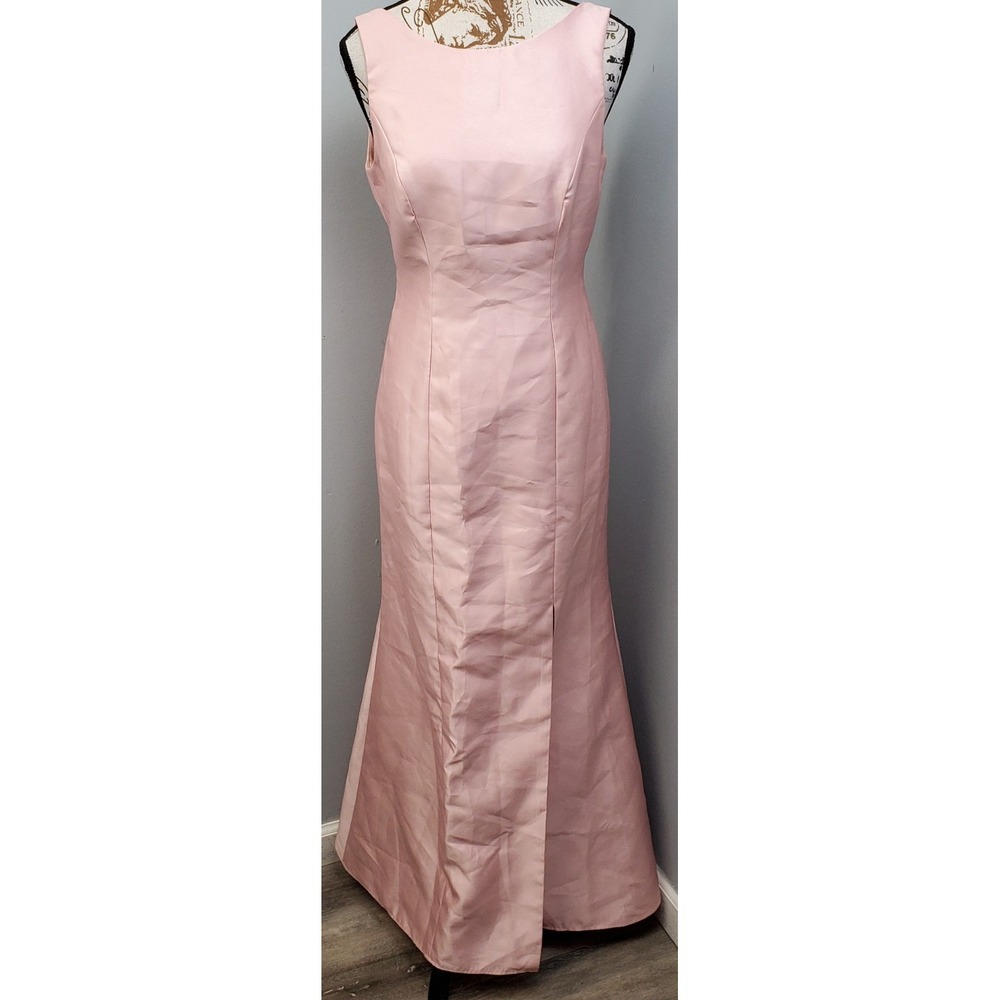 Alfred Sung Evening Maxi Dress Womens 4R Pink Sleeveless Bateau Neck Bow Back